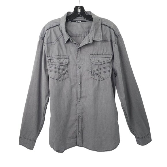 Carbon Slim Fit Button Front Shirt Mens XXL READ Tab Sleeve Snap Pockets Gray - Picture 2 of 16